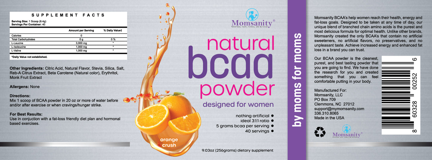 Natural BCAA Powder - Raspberry Lemonade, Cherry Lime, Orange Crush or Fruit Punch - Naturally Sweetened, Colored and Flavored