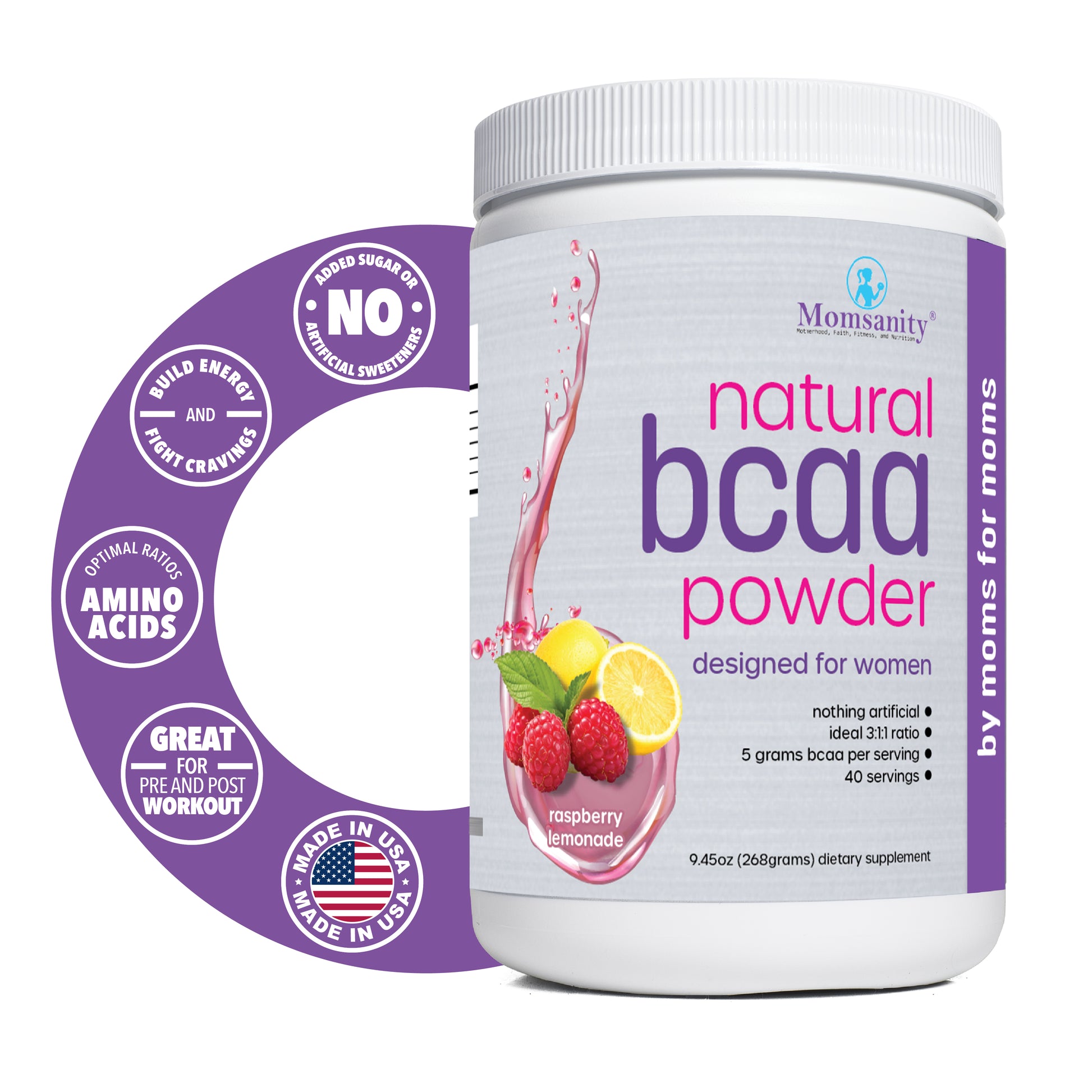 Raspberry BCAA Benefits: No Added Sugar or Artificial Sweeteners, Build Energy and Fight Cravings, Optimal Ratios of Amino Acids, Great for Pre and Post Workout, Made in USA