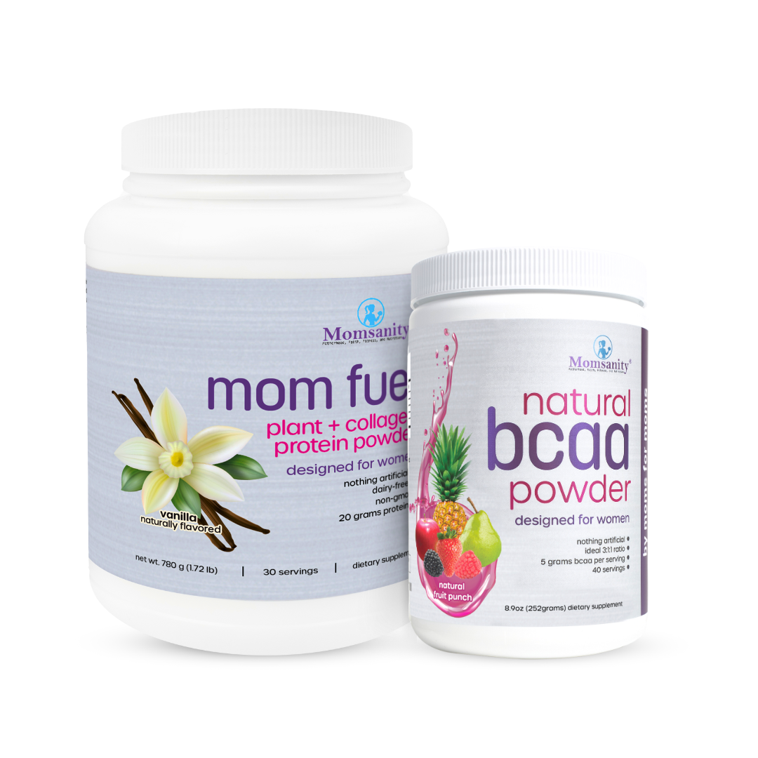 Mom Fuel and BCAA Bundle with Natural Vanilla Mom Fuel and Fruit Punch BCAAs